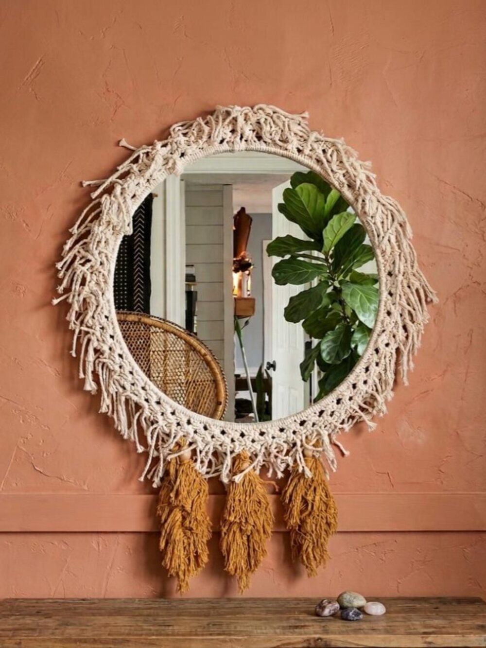 Handmade Macramé Round Wall Mirror - Cream - Picture 6 of 6